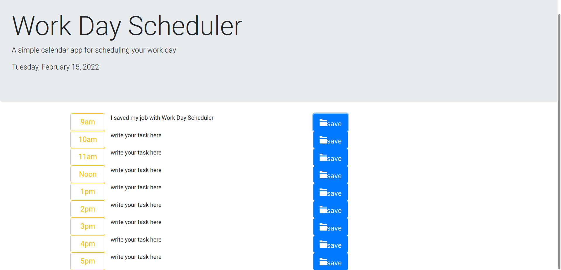 screenshot of project named Workday Scheduler
